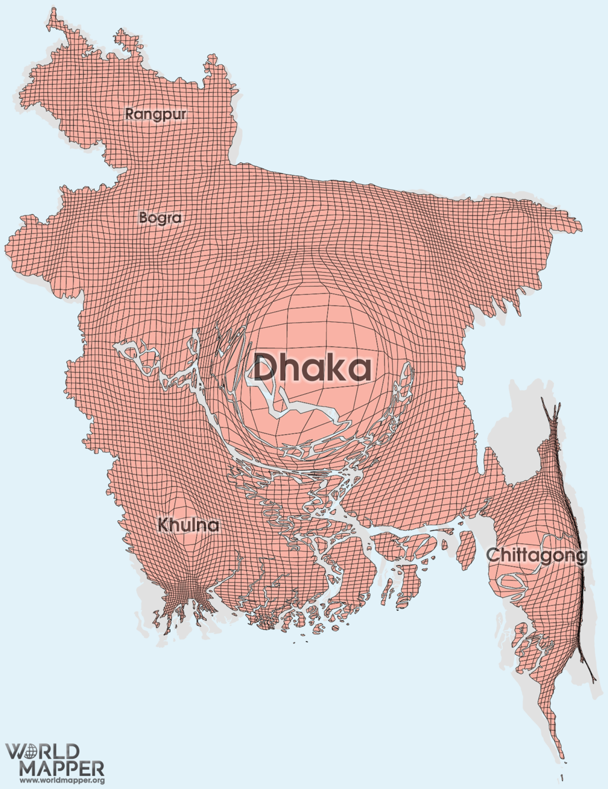 Bangladesh Gridded Population Cartogram