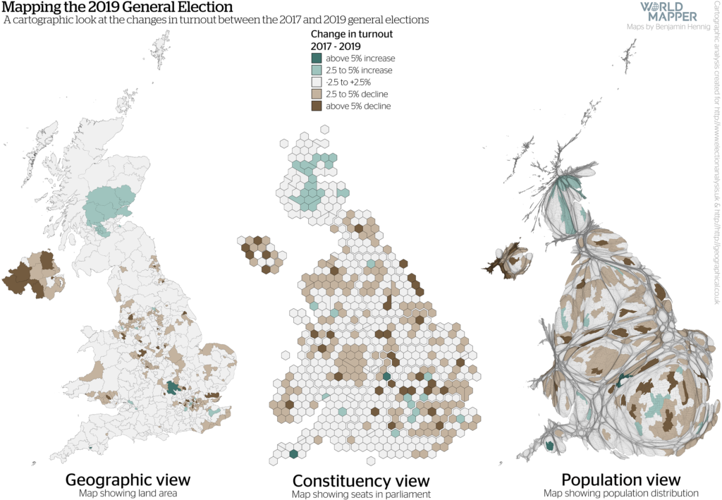 UK General Election Results 2019: Turnout change 2017-2019